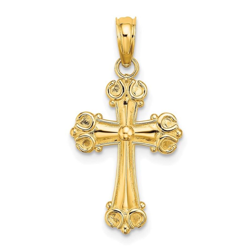 10k Yellow Gold Cross W/ Scroll Tips & Button Cen… - image 1